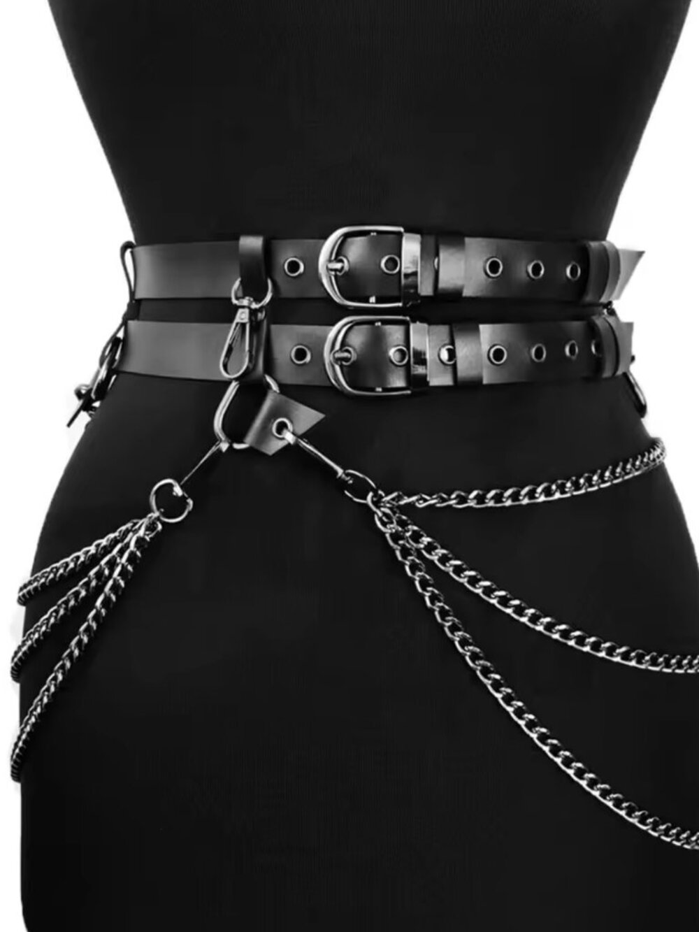 Women PU Leather Punk Gothic Chain Tassel Waist Harness